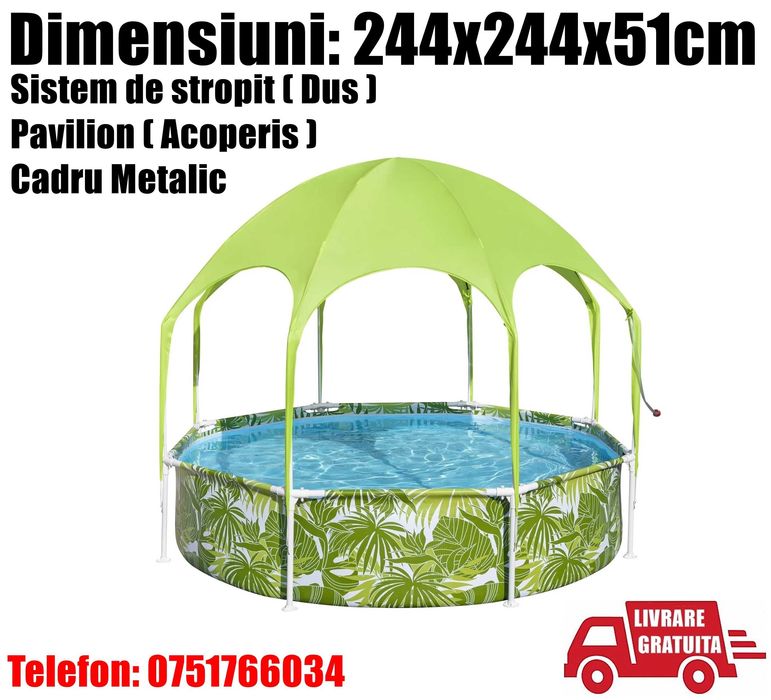 Piscina Bestway Familie Copii Rotunda Acoperis Parasolar Sistem de Stropire Gradina Cadru Metal 244 x 51cm LIVRARE GRATUITA ! AB