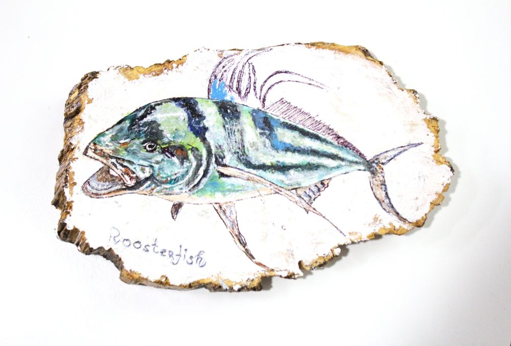 Картины на спине дерева , выполненные акрилом