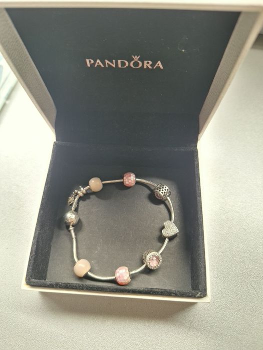 Brățară Argint PANDORA (ESSENCE), mărime 19 cm, charmuri colecție roz