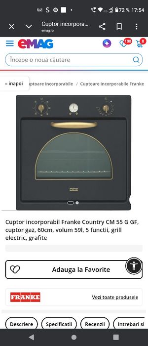 Cuptor pe GAZ  Franke  si plita pe gaz