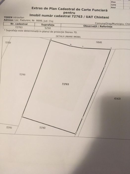 Vand teren Comuna Chinteni- Cluj ( 10km)- 5250 mp - intravilan