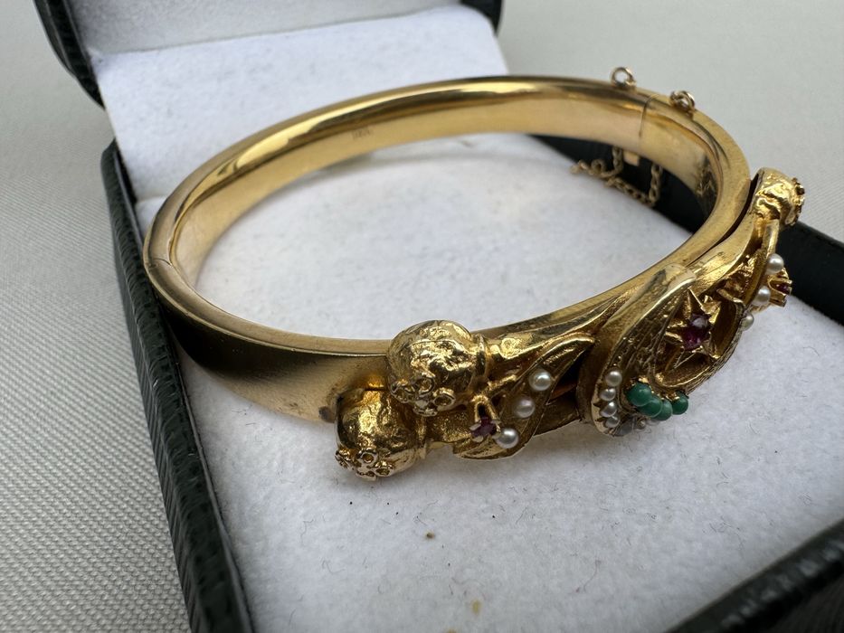 Bratara aur 14 k, perlute, turcoaze si rubine