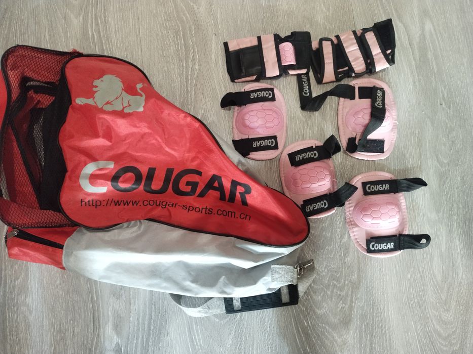 Оригинальные ролики Cougar + защита, размер 28–32, отличное состояние