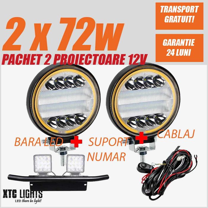 PACHET auto complet 2x72w+suport numar+cablaj LIVRARE GRATIS bara led