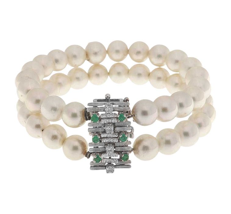 Brățară cu două rânduri de perle Akoya, cu închizătoare din aur