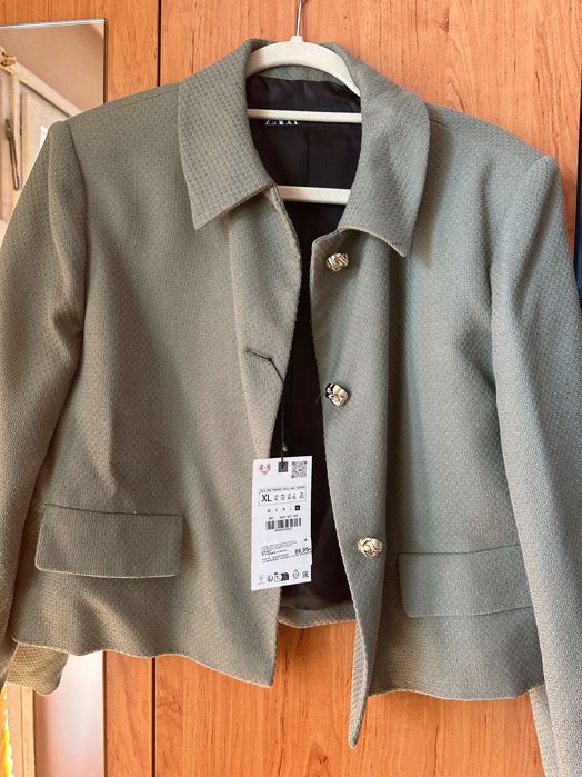 ZARA сако/яке, цвят-каки (зелен)