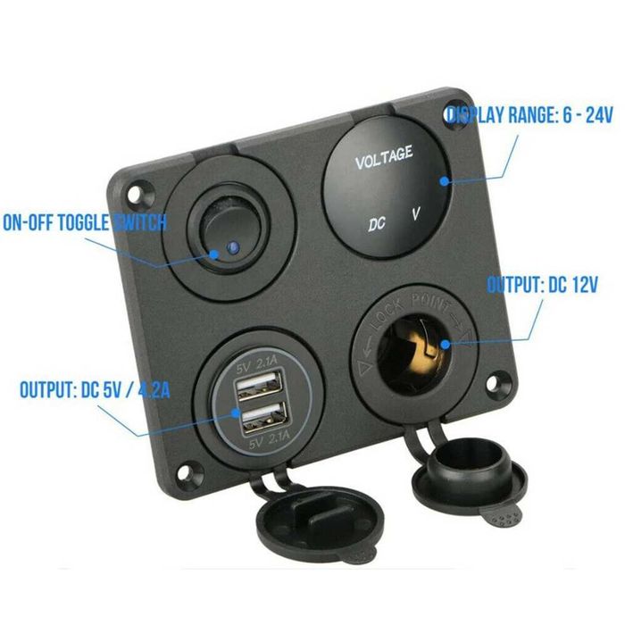 12V/24v панел за вграждане USB зарядно запалка волтметър Бушон  копче