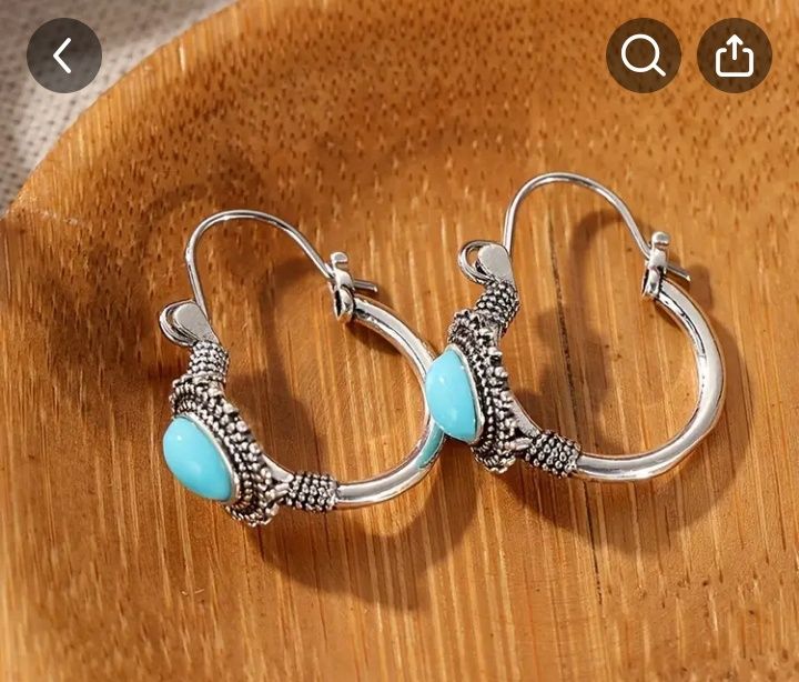 Слънчеви закачливи обеци в бохо стил с камък в тюркоаз -за ежедневно и