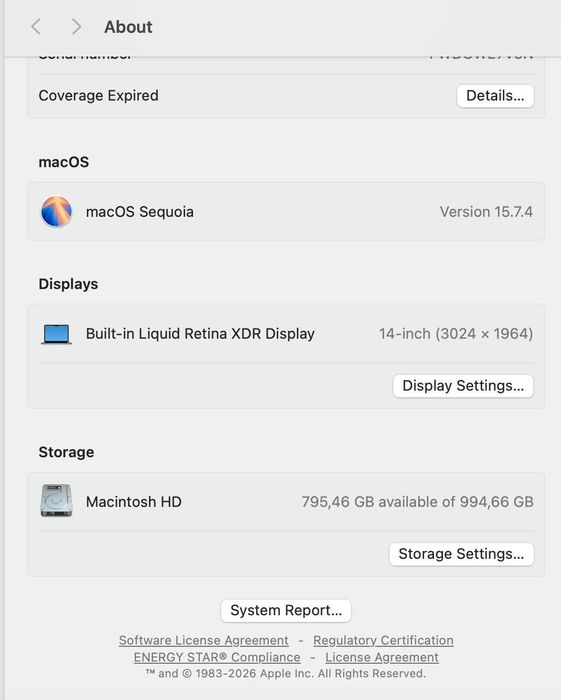 MacBook Pro 14" 2021 M1 Pro 16GB / 1TB