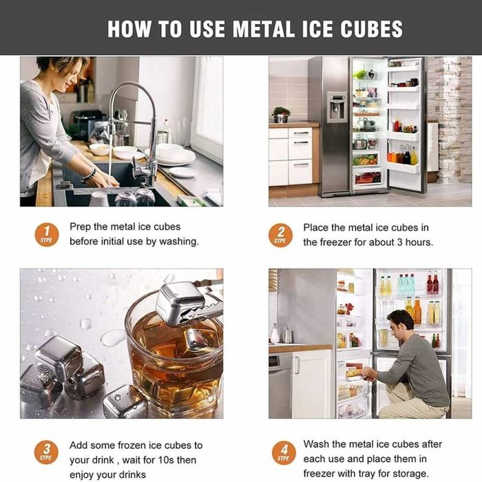 Кубчета за охлаждане на  напитки, 4 броя, метални