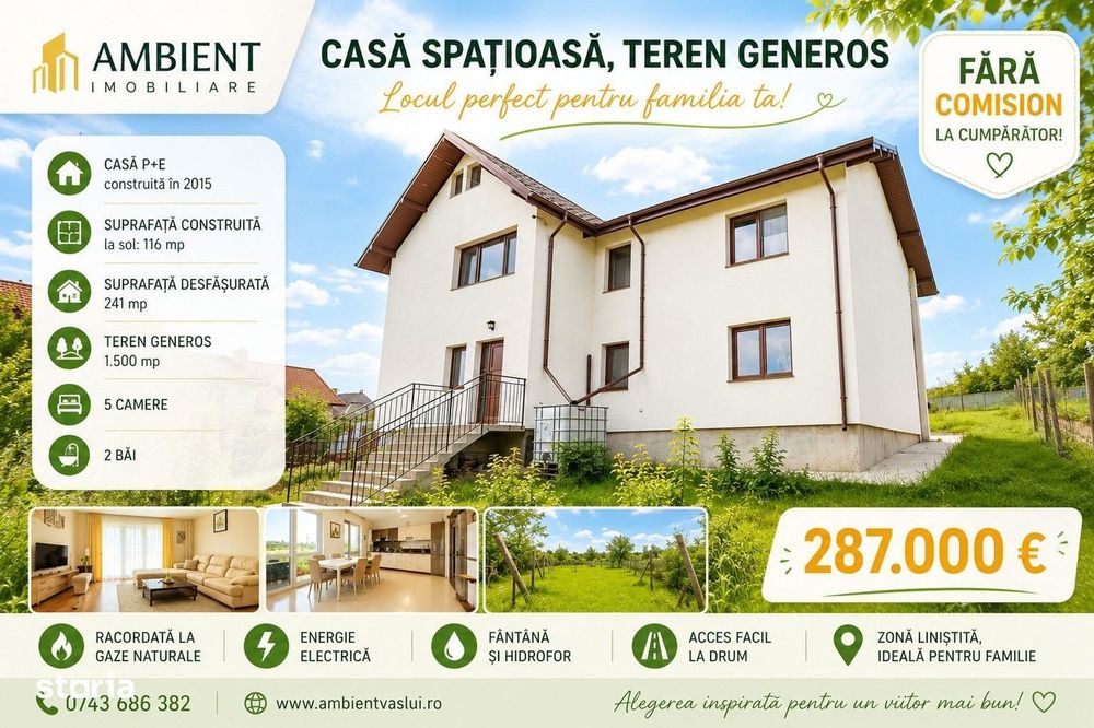 VILĂ individuală P+1E,  teren 1.500 mp, VASLUI zona Castanilor;