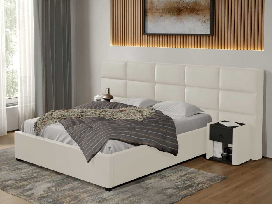 Pat tapitat Cico 190 rabatabil 287x114 C2 din piele/stofa Alb Nube 1