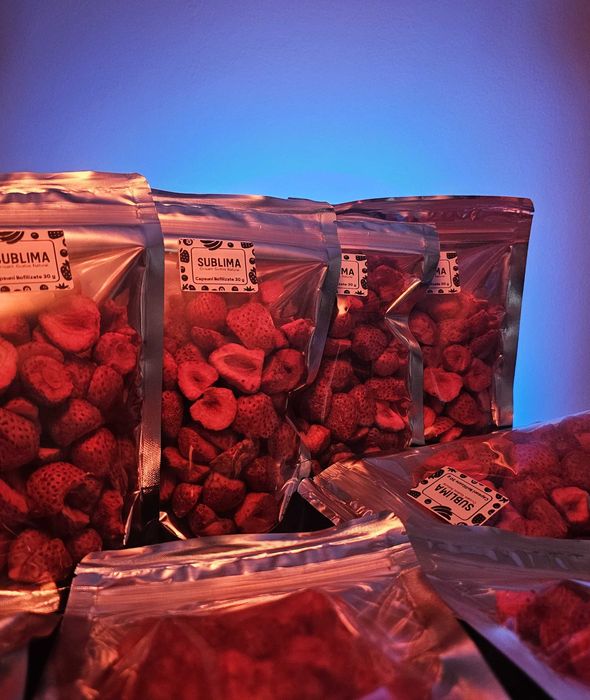 Capsuni liofilizate 30 g – gustare ușoară pentru camping și drumeții