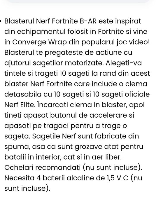 Pușcă cu gloanțe moi Blaster Nerf Fornite B-AR (Hasbro)