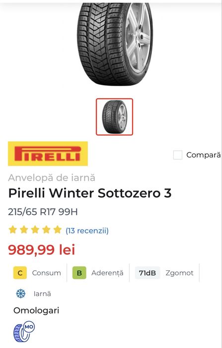 Set 4 anvelope de iarna M+S Pirelli Winter Sottozero 3 215/65/17 99H M0