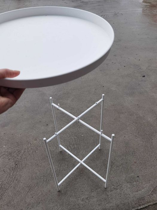 Masuta cu tava detasabila IKEA GLADOM, metal, alb, 45 × 45 × 58 cm