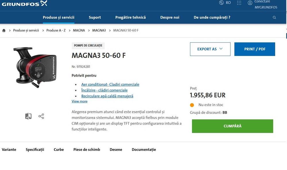 Pompa circulatie apa electronica Magna3 Grundfos Clasa A 50-60 F 240