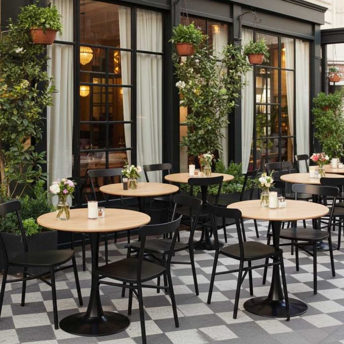 Masa Rotunda, Blat MDF Finisaj Lemn, Picior Metalic. Pentru Bar, Bistro, Cafenea