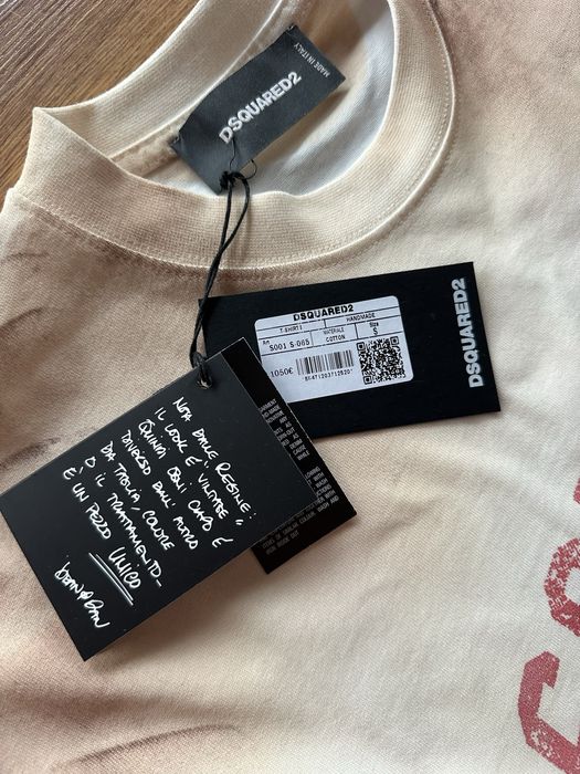 Мъжка,памучна тениска Dsquared в бежево с бяло и червено лого