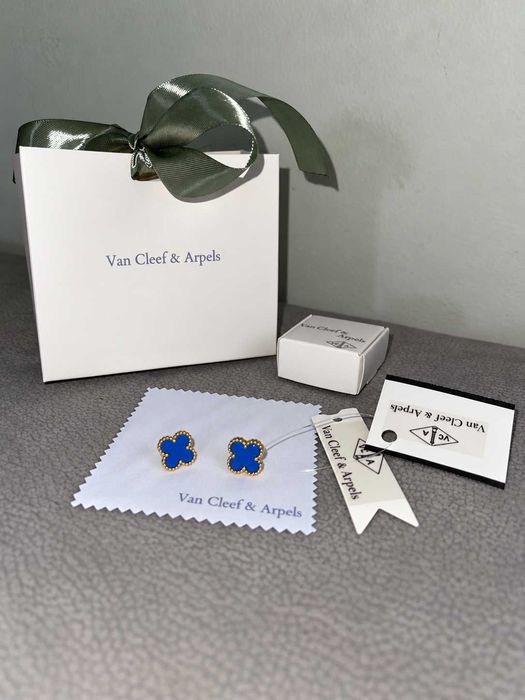 сини обеци детелини van cleef vc ван клиф неръждаема стомана