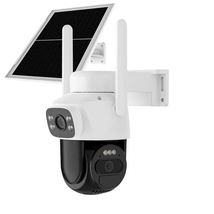Cameră Supraveghere Duală WiFi cu 2 Lentile 6MP,Panou Solar 8W, 6000mA