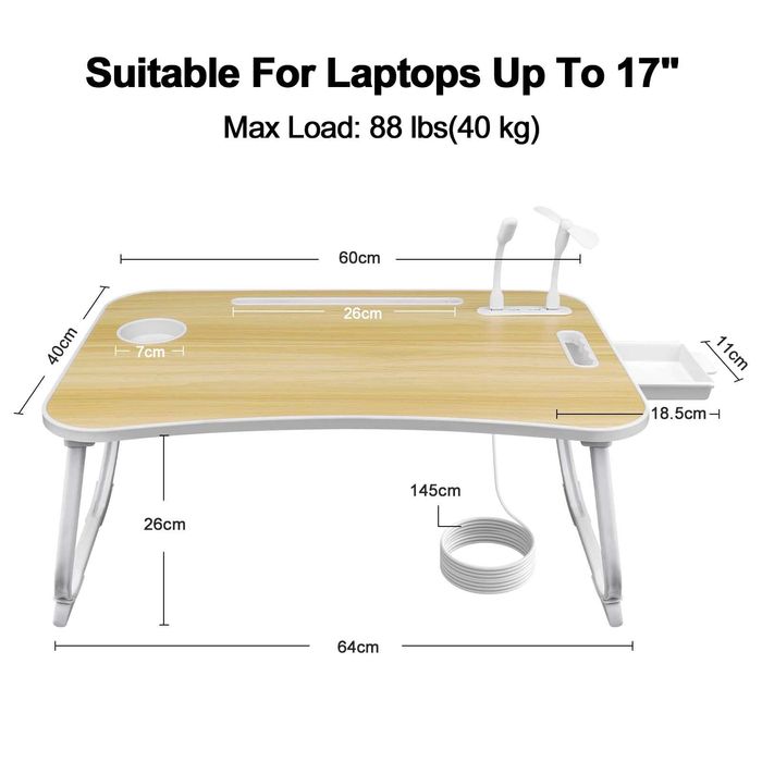 Masuta laptop pliabila pentru pat/canapea cu 4 USB, sertar