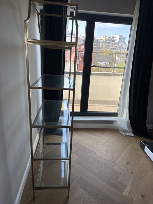 Etajeră decorativă aurie cu 5 polițe din sticlă – 180 cm