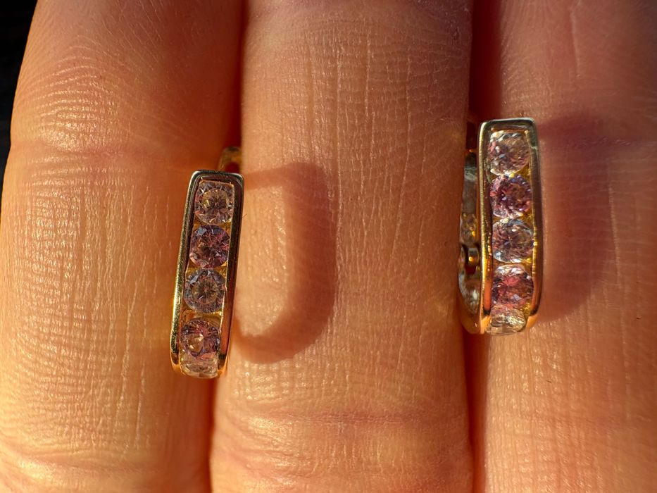 Златни обеци с Цирконий и Розов Кварц 1.17гр-14к