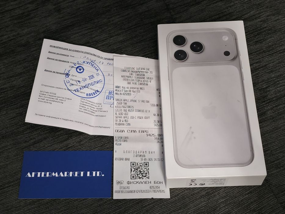 КАТО НОВ 256GB iPhone 17 Pro Max Гаранция Technopolis 2028 Silver | White