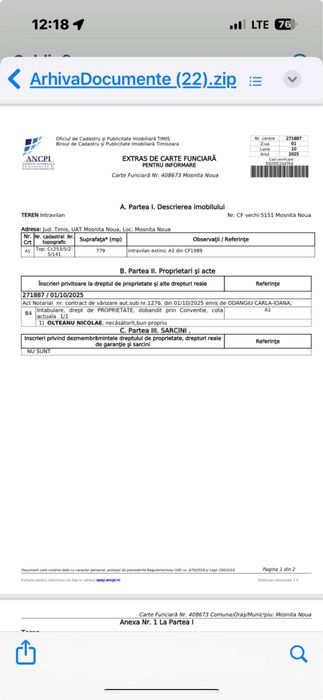 Vand Teren Mosnita Noua