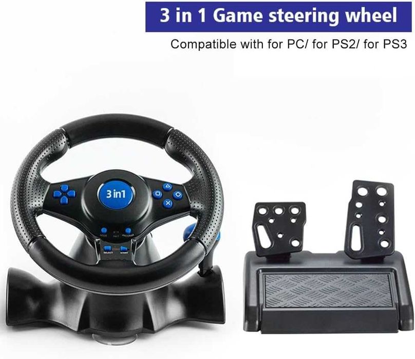 Геймърски волан с педали, въртящ се на 180 градуса, USB