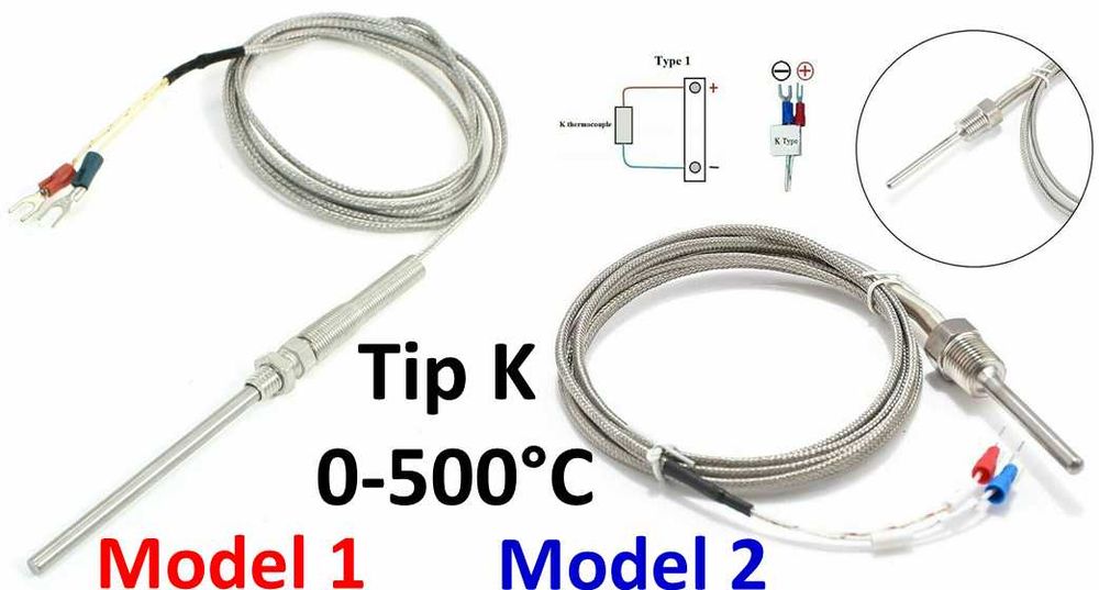 Sonda Termocupla tip K 0-500C 8mm 2M lungime Cuptor Pizza. Noua!