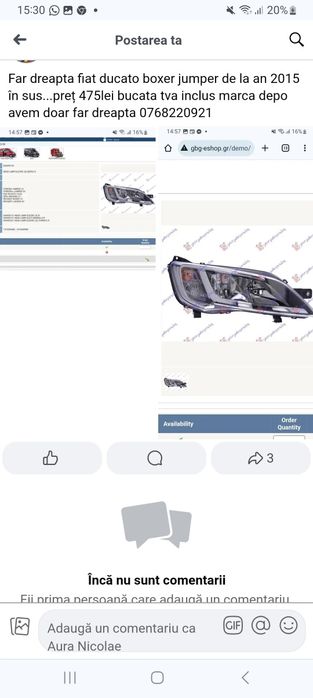 Far fiat ducato NOU peugeot boxer jumper far nou dreapta