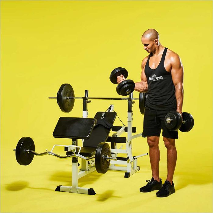 Banca Multifunctionala cu Set Greutati 100kg + Covoras Protectie