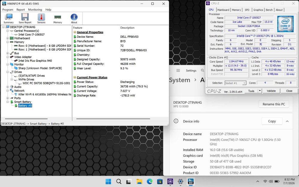 Dell XPS 13 9300 i7-1065G7 16GB DDR4 512GB SSD Windows 11