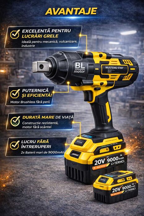 Cheie Impact 3/4 Brushless Mustang Star 2000Nm 2 Baterii