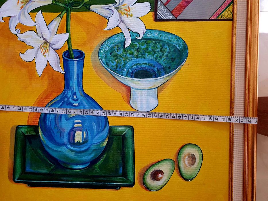 Картина за подарък, маслени бои, кон, цветя, рамкирана