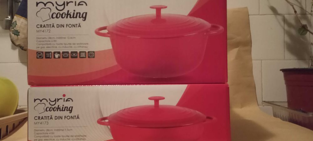 cratite fonta 6l 4l emailate cu capac 28cm noi