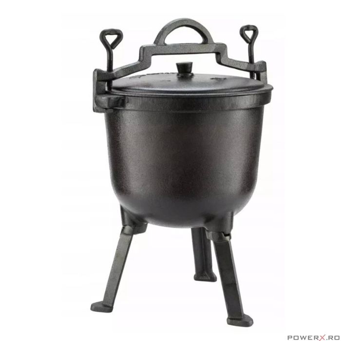 Ceaun din fonta cu picioare si capac, 10litri, negru, Kinghoff