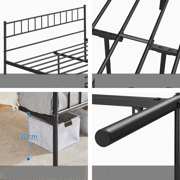 Pat metalic dublu 160x200 cm cu somieră |S 615255 Black(160*200cm)