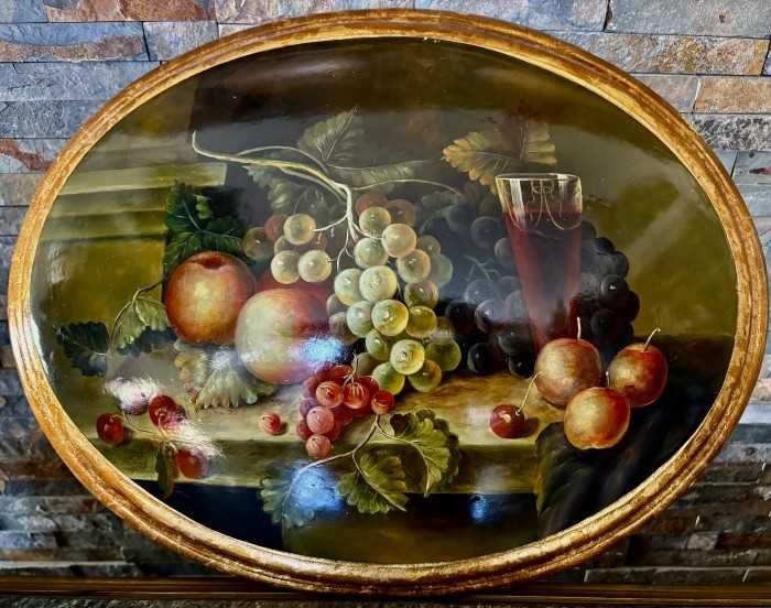 Superba pictura-Natura statica-forma bombata-rama lemn aurita-Franta