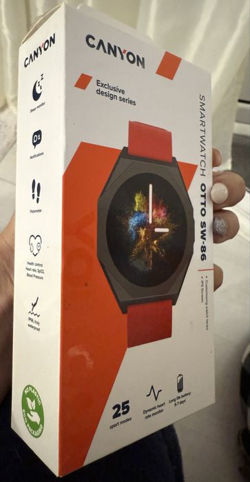 Смарт часовник Canyon - Otto SW-86, 45mm, 1.3'', червен