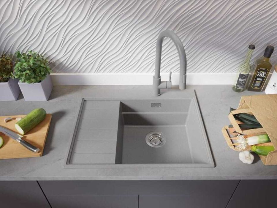 Сива гранитна кухненска мивка Сидни 620-45 Ergo Multilevel 620х500