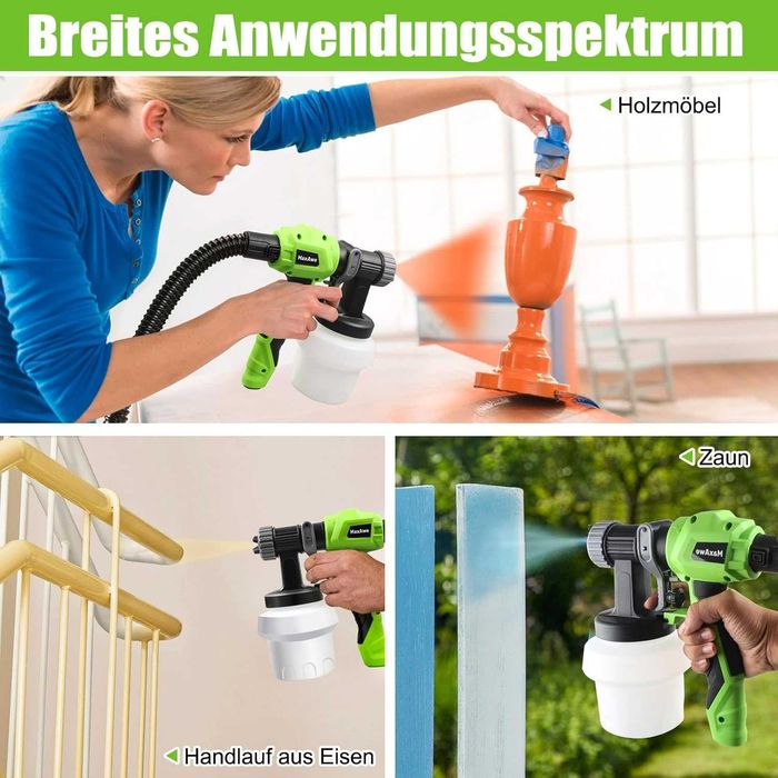 REDUS de la 450RON, Pistol (statie) vopsit (cui si interior metalic) cu baza 800W si 1100 ml/min, 4 duze diferite - ideal si lavabila