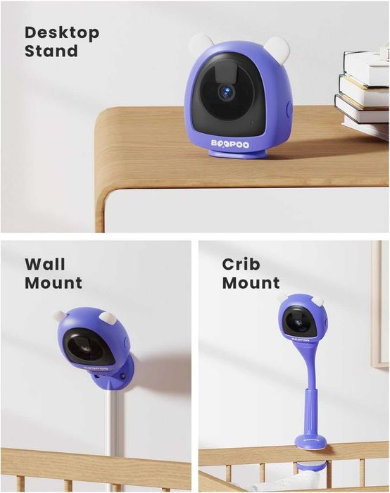 BOOPOO Smart Baby Monitor 2K, нощно виждане,откриване на плач,2.4/5GHz
