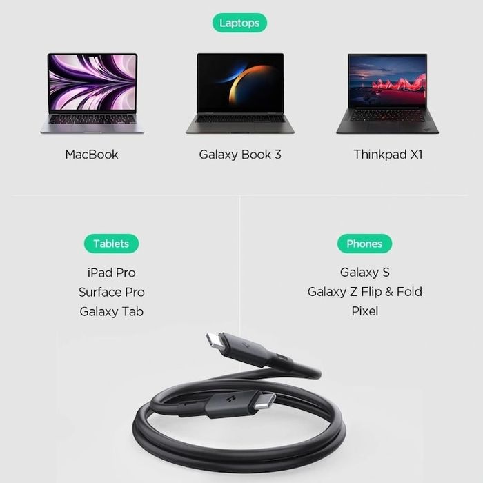 Spigen ArcWire PB2203, USB-C кабел 240W, 40Gbps, 1.2m, черен