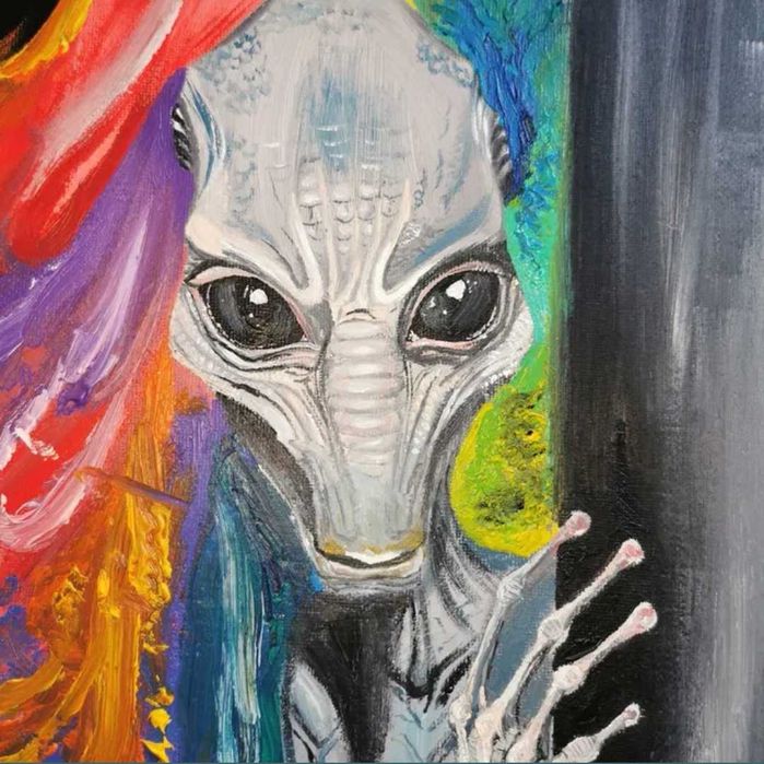 Tablou original ulei pe pânză, extraterestru