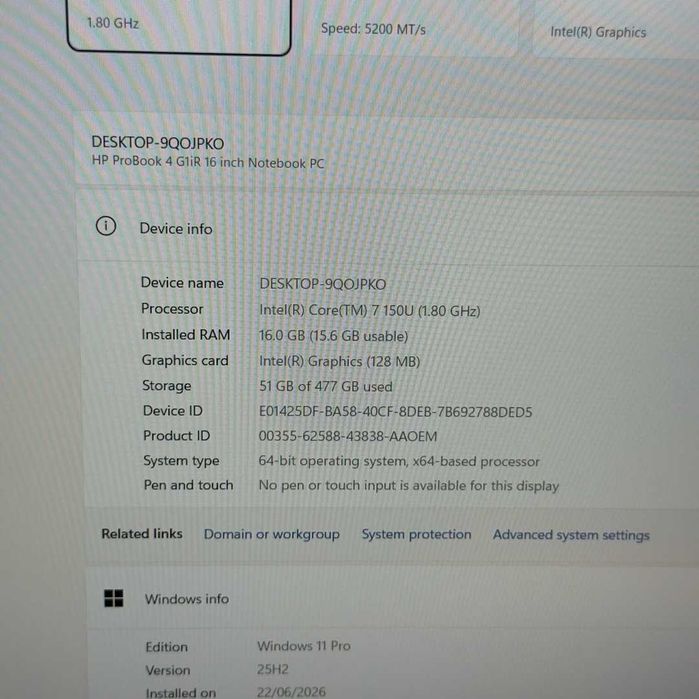 Laptop HP ProBook 4 16" Intel Core 7 150U SSD 512GB RAM 16GB Silver - GARANTIE 12 LUNI | TrueGSM