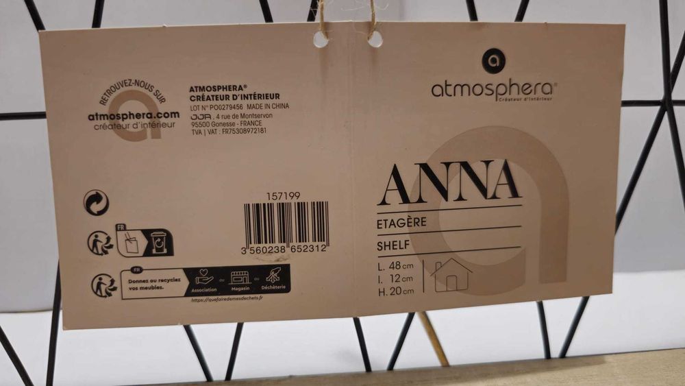 Raft Atmosphera, 48x28x20 cm, cadru Metalic, polita din Lemn