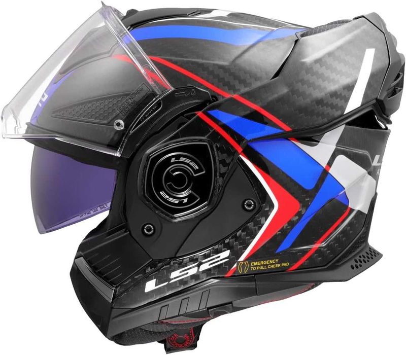 Нова Мотоциклетна Модуларна Каска за Мотор LS2 FF901 Advant X Carbon Future II, XL, Gloss White/Blue ECE 22.06 1550 гр